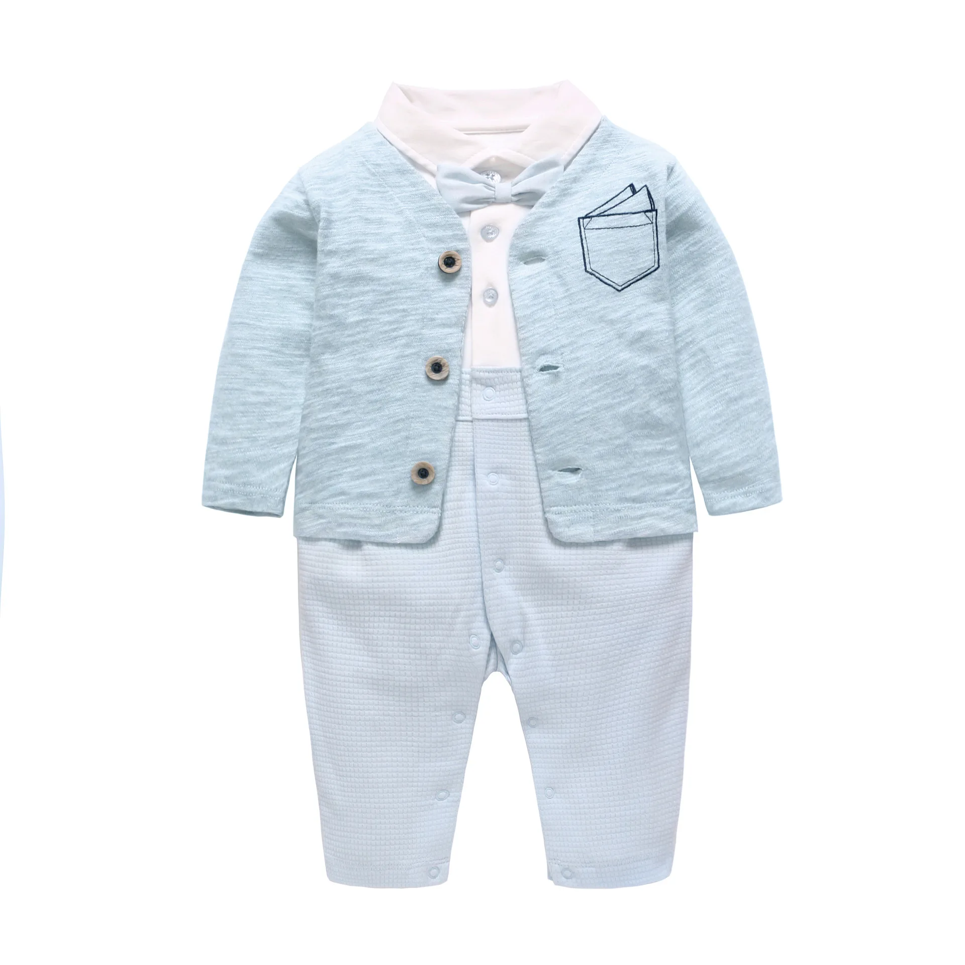 Children's Clothes 2019 Baby Clothes Spring New Year's Blue Gentlemen Baby Unibody Climbing Clothes