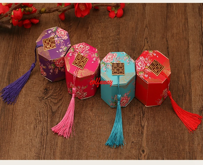 

200pcs/lot Double Happiness Vintage Chinese Style Paper Unique Sweetbox Wedding Favors Gifts Holders Sugar Candy Box F061503