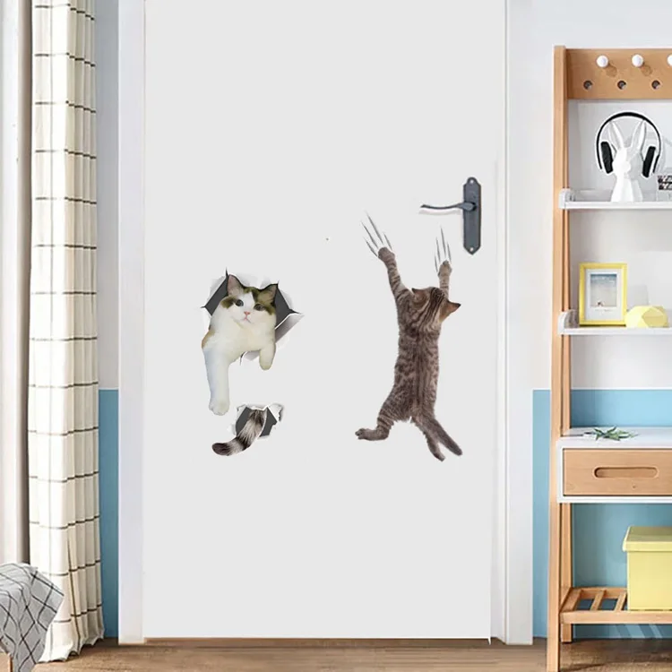 Niedliche Kätzchen-Wandaufkleber, 3D-Badezimmerschrank-Dekorationen für Zuhause, Kunst-Aufkleber, wasserdichte Wandbild-Katzen-Toilettenaufkleber-Tapete – Detail 3