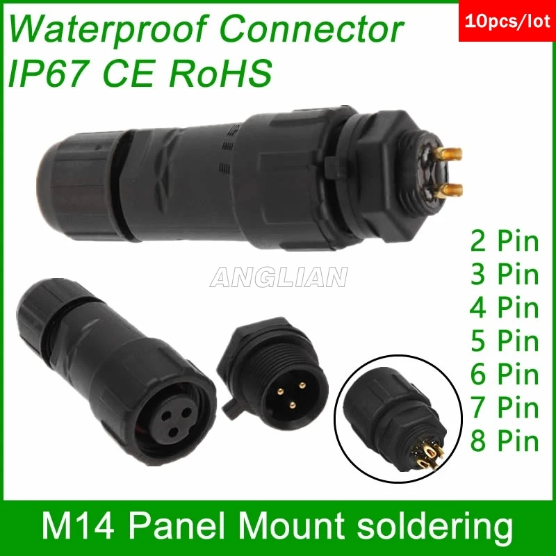 M14 Panel Mount  waterproof Connector cable male female plug IP67 led outdoor display Electrical wire socket 10 units