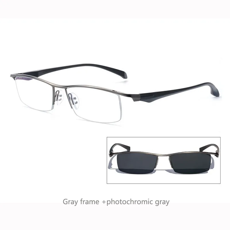 BCLEAR Fashion Photochromic Eyeglasses Men Business Half Rim Brand Titanium Alloy Myopia Eyewear Glasses Chameleon Gray Brown