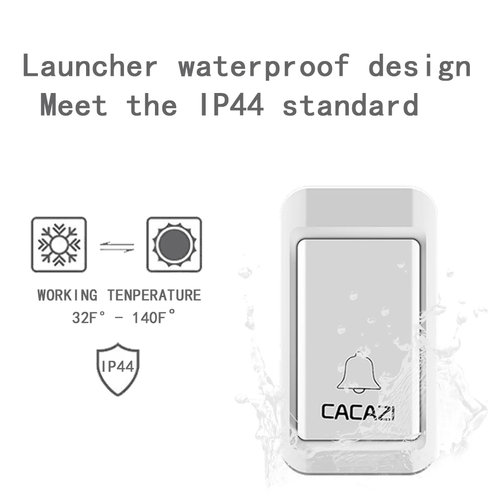 CACAZI Waterproof Wireless Doorbell Self-Powered LED Light No Battery Home Bell US EU UK Plug 38 Ring 1 Button 1 2 3 Receiver