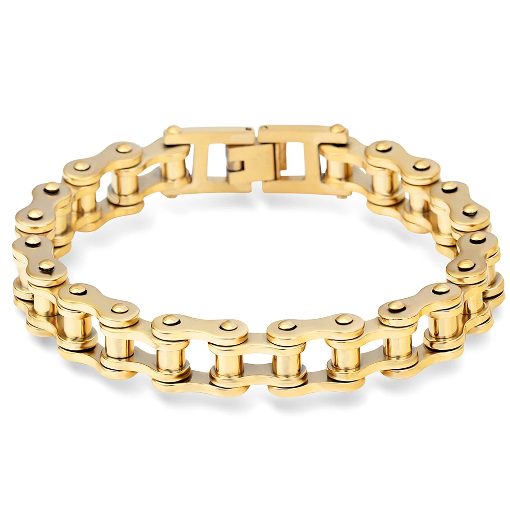 

Classic Gold Color Heavy 10MM Wide 316L Stainless Steel Bracelet Biker Bicycle Motorcycle Chain Bangle For Fashion Men