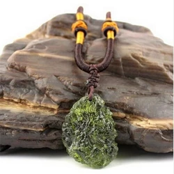 Hot Sale A++ Natural Moldavite green aerolites crystal stone pendant energy apotropaic   free rope Unique Necklace