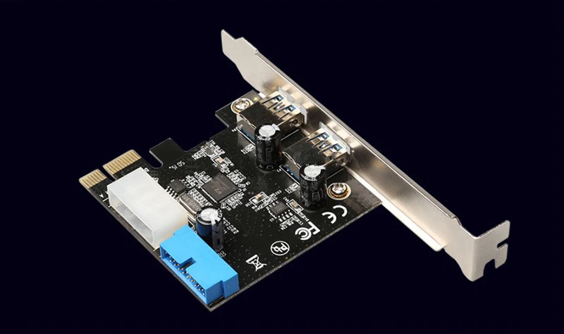 2 Ports 5Gbps PCI-Express to USB 3.0 Expansion Card 4Pin Power Supply + 19pin Header USB3.0 Adapter for Win XP/7/8/10