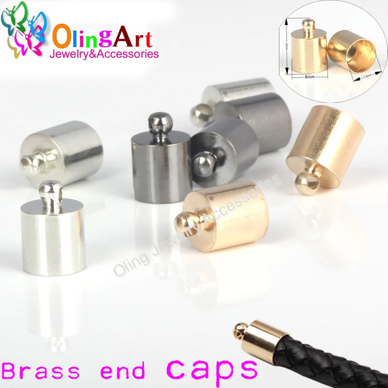 OlingArt 8mm Round Leather Cord Brass Bell Buckle Clasps Hooks for choose End Caps DIY Jewelry making Findings