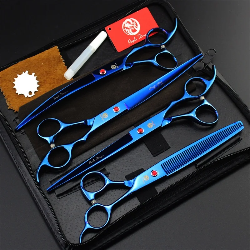 High Quality 8.0 Inch Pet Grooming Scissors for Dog Straight & Curved & Thinning Shear Sharp Edge Animals Hair Cutting Tools Kit