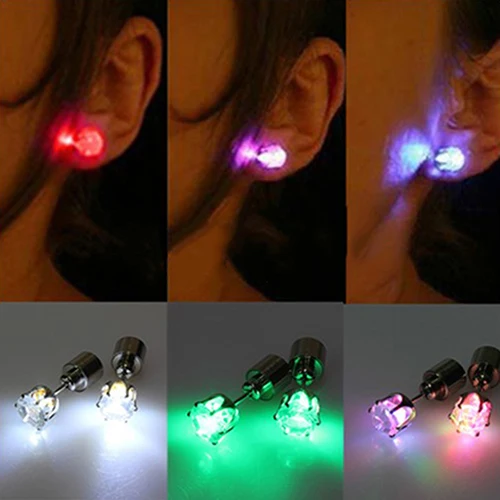 1 Pair Fashion LED Light Up Beauty Shiny Rhinestone Ear Stud Earrings for Women Party Dance Jewelry Banquet Xmas Gift Wholesale