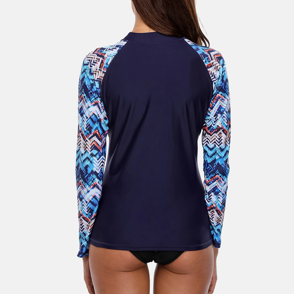 Anfilia-Camiseta de manga larga para mujer, traje de baño con estampado geométrico, Top de surf y buceo, ropa de playa UPF50 +