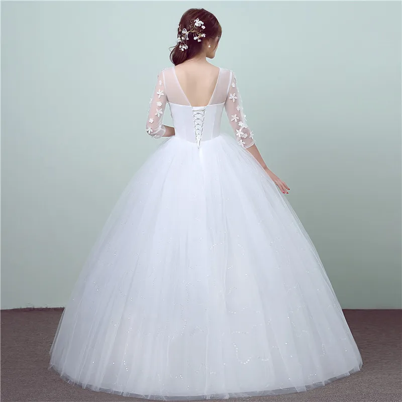 Robe De mariée en dentelle, Simple, robe De mariée, col rond, élégante, imprimé Floral, grande taille, à bas prix, nouvelle mode