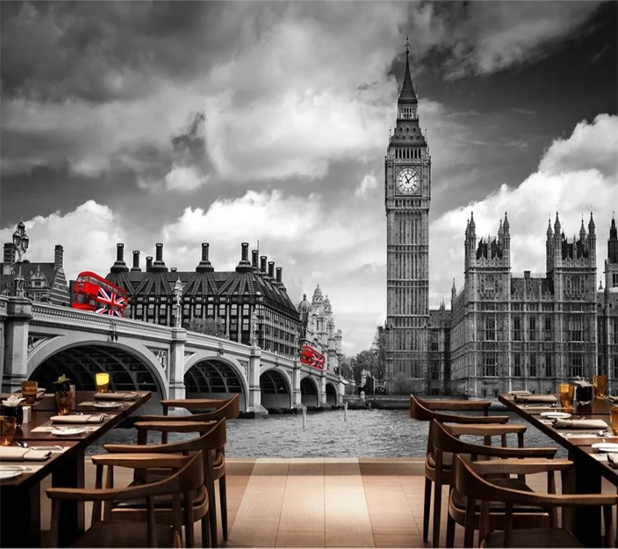 Custom wallpaper 3d mural nostalgic retro london tower big ben city street mural modern space city night view tooling background