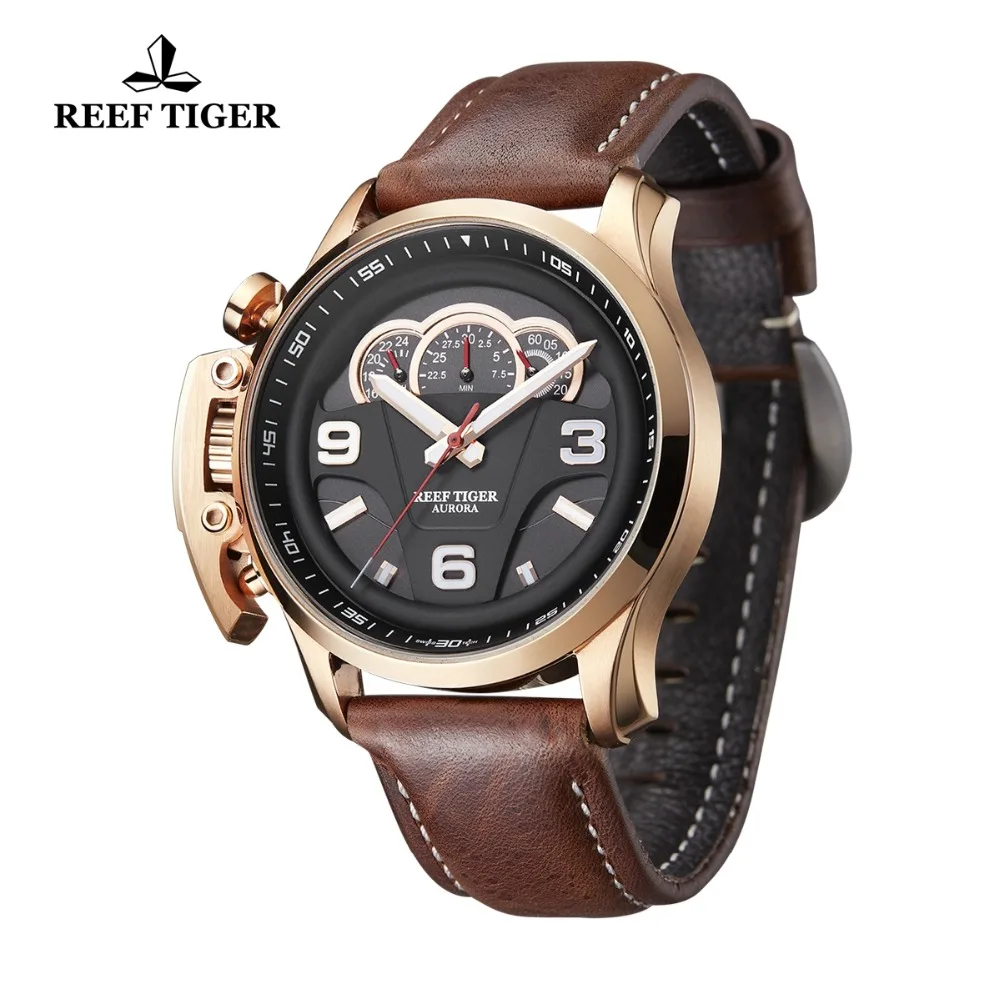 Reef Tiger/RT Top Brand Luxury Men Sport Watches Rose Gold Waterproof Analog Watches Luminous Chronograph Watch RGA2105