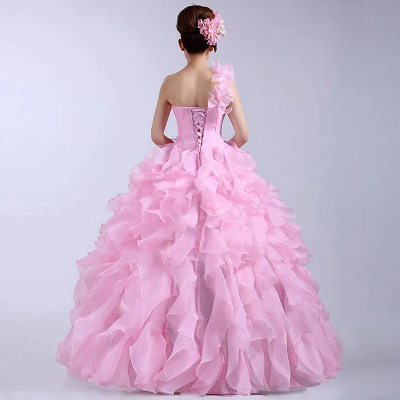 Ladybeauty 2019 New Colorful Organza A line Beading Ruched One Shoulder Wedding Dress Bride Beautiful lacing  Party Dresses