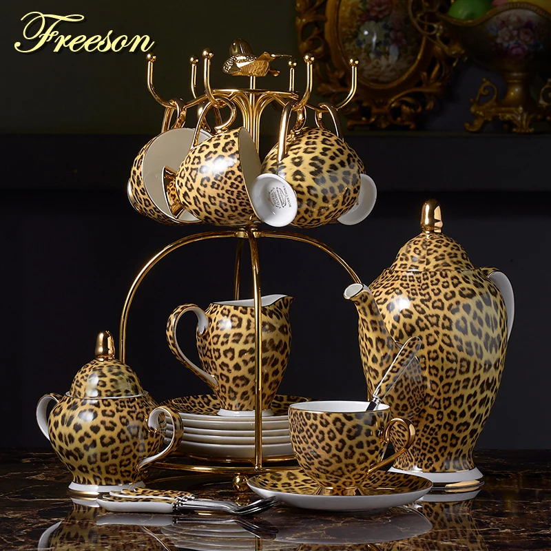 

Leopard Print Bone China Coffee Set Luxury Porcelain Tea Set Pot Cup Ceramic Mug Sugar Bowl Creamer Teapot Drinkware Coffeeware