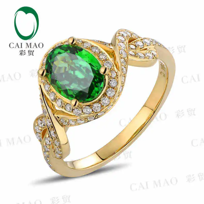 

CaiMao 18KT/750 Yellow Gold 1.13 ct Natural Tsavorite & 0.50 ct Full Cut Diamond Engagement Gemstone Ring Jewelry