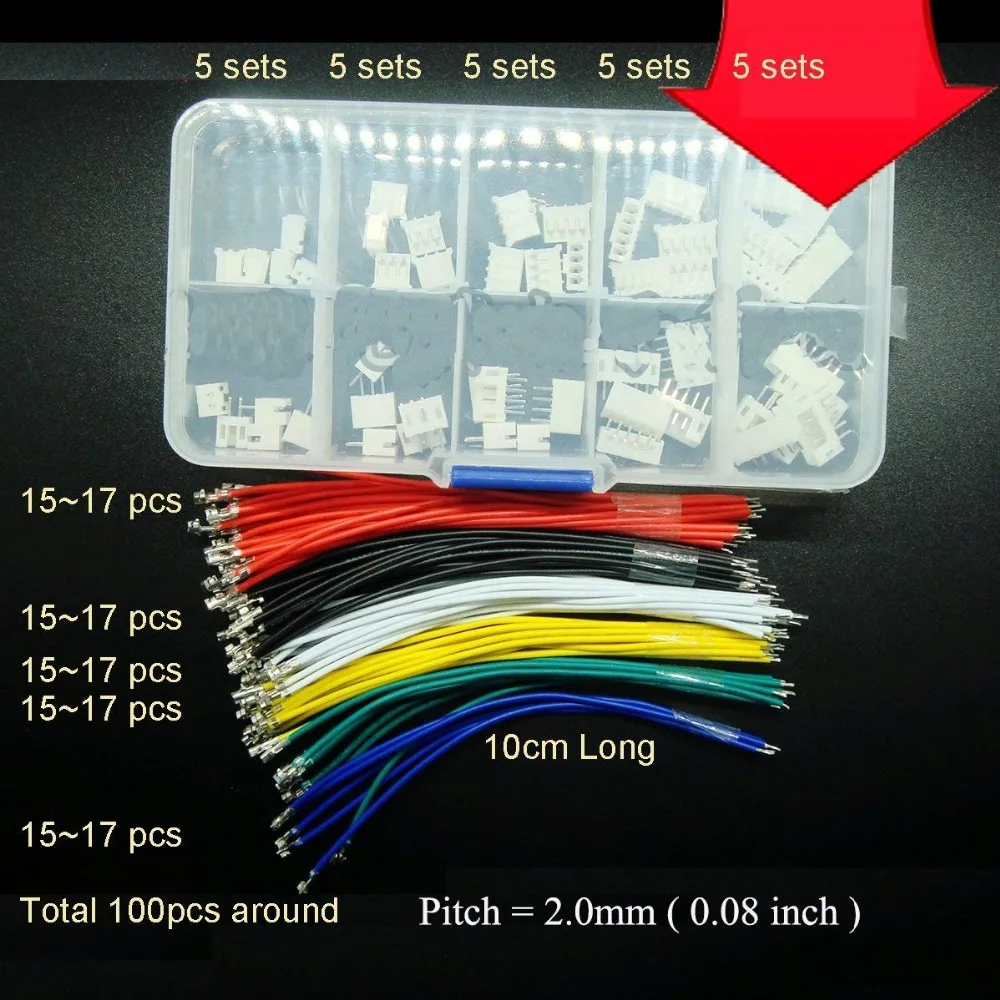 100 Sets PH 2.0mm Pitch 2P Connectors Cable Plug Socket 15cm Battery Wire