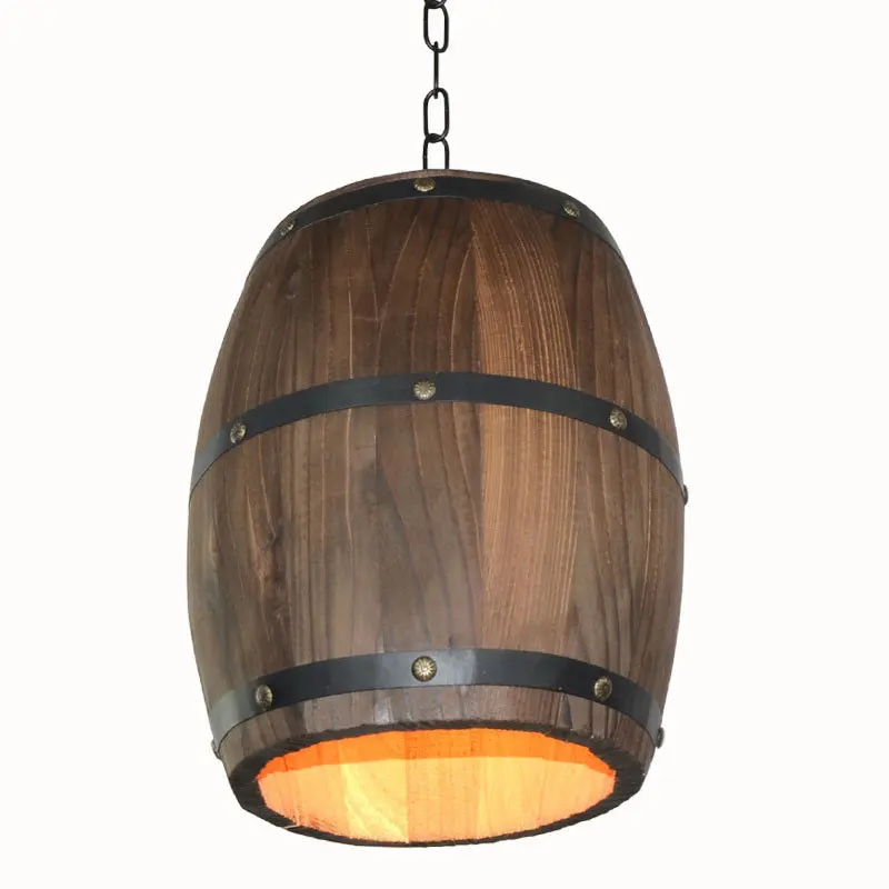 

BDBQBL 24*33cm Wooden Pendant Lights AC90-260V Vintage LED Pendant Lamp Coffee American Wine Bucket Country Bedroom Hanglamp