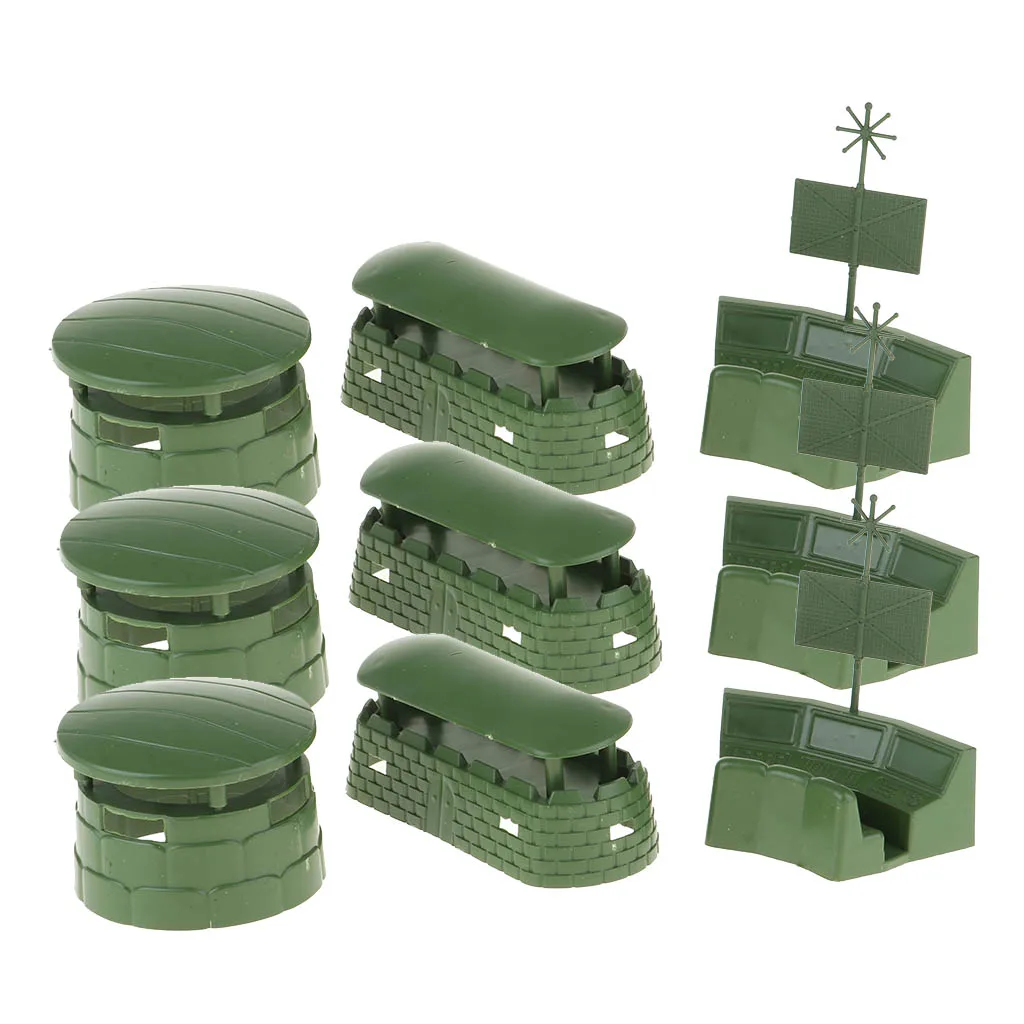 9pcs Big Bunkers Radar Models Toy Soldiers Action Figures Army Men Accessories War Scenes Kids Pretend Play Toys