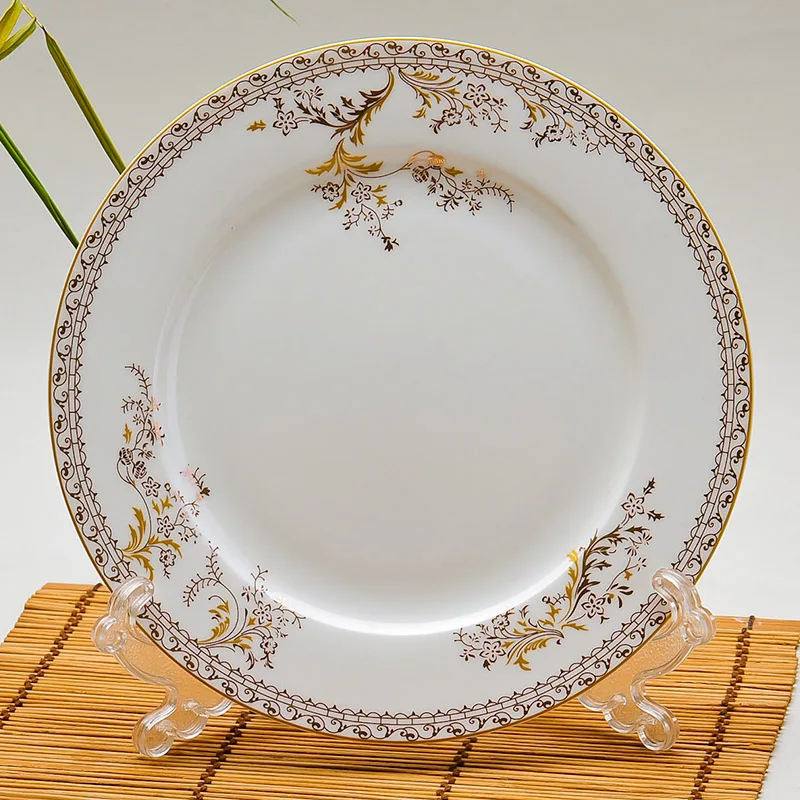 

10 inch Flat Plate Bone china Plate Gold Flower Ceramic Dish Beef Steak Plate Flat Dinnerware Dinner Plates