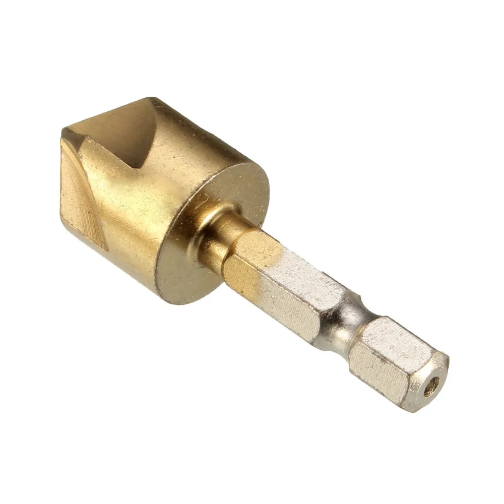 3Pcs 12/16/19Mm 5 Fluit Afschuining Countersink 1/4 "Hex Shank Hss 90 Graden Hout afkanten Cutter Afschuining Verzinkboor Boor
