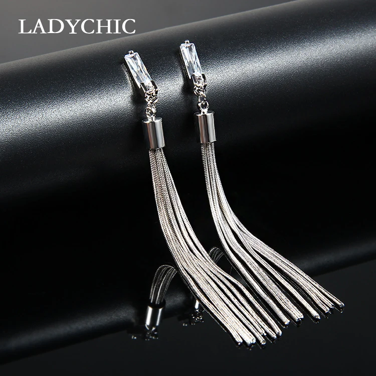 

Женские серьги-подвески LADYCHIC, серебристого цвета, с кисточками и кристаллами