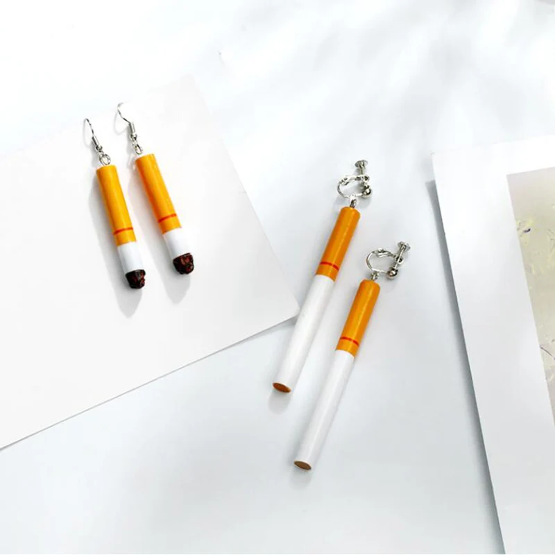 GRACE JUN Hot Sale funny Cigarette Shape Clip on Earrings and Long Drop Pierced Earrings for Women Party Club Fashion Earrings