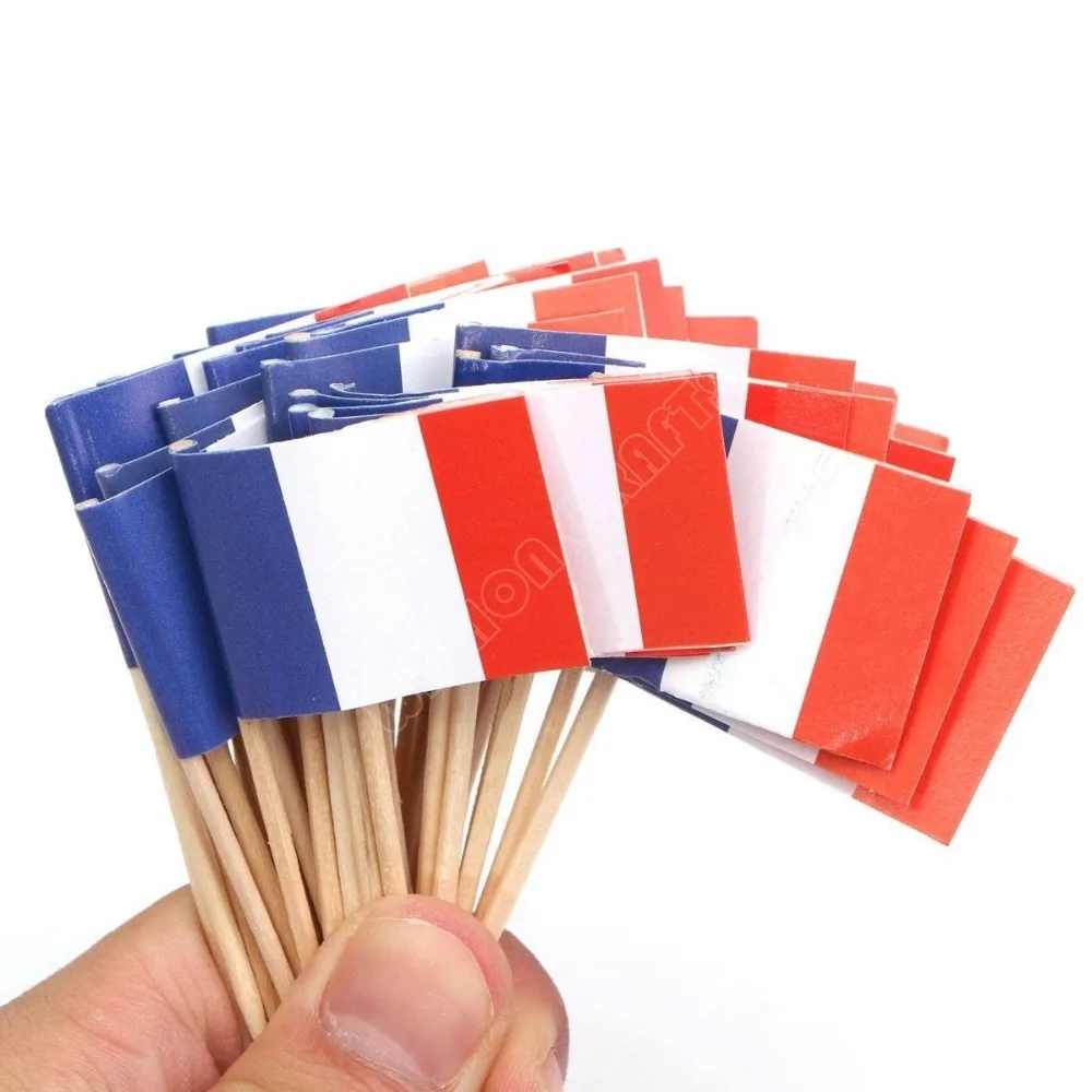Mini France Toothpick Flags Paper Food Picks 50Pcs Cake Toothpicks Cupcake Toppers Fruit Cocktail Sticks French Toothpick Flags