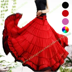 Female Elegant 6XL 7XL Red Chiffon Tulle Pleated Gypsy BOHO Spain Maxi Skirt Plus Size Summer Dance Wrap Ladies Skirts Womens