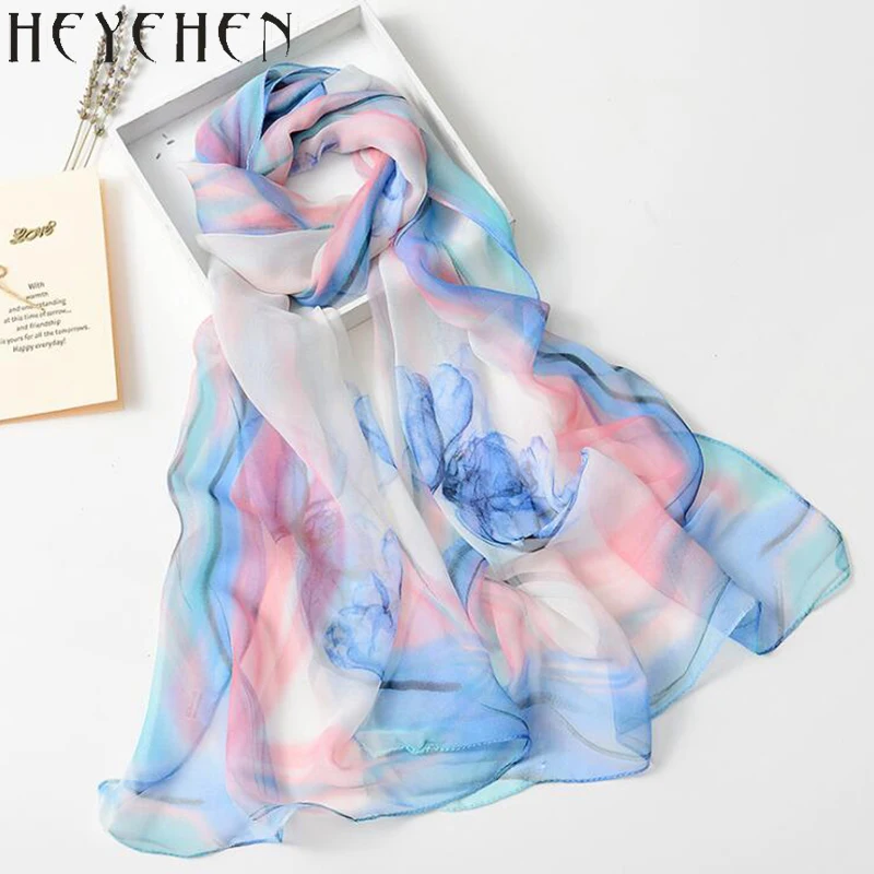 New Design Chiffon Georgette Silk Feeling Scarf Tulip Flower Gradient Color Bandana Summber Beach Sarong Scarf&Shawl HY27