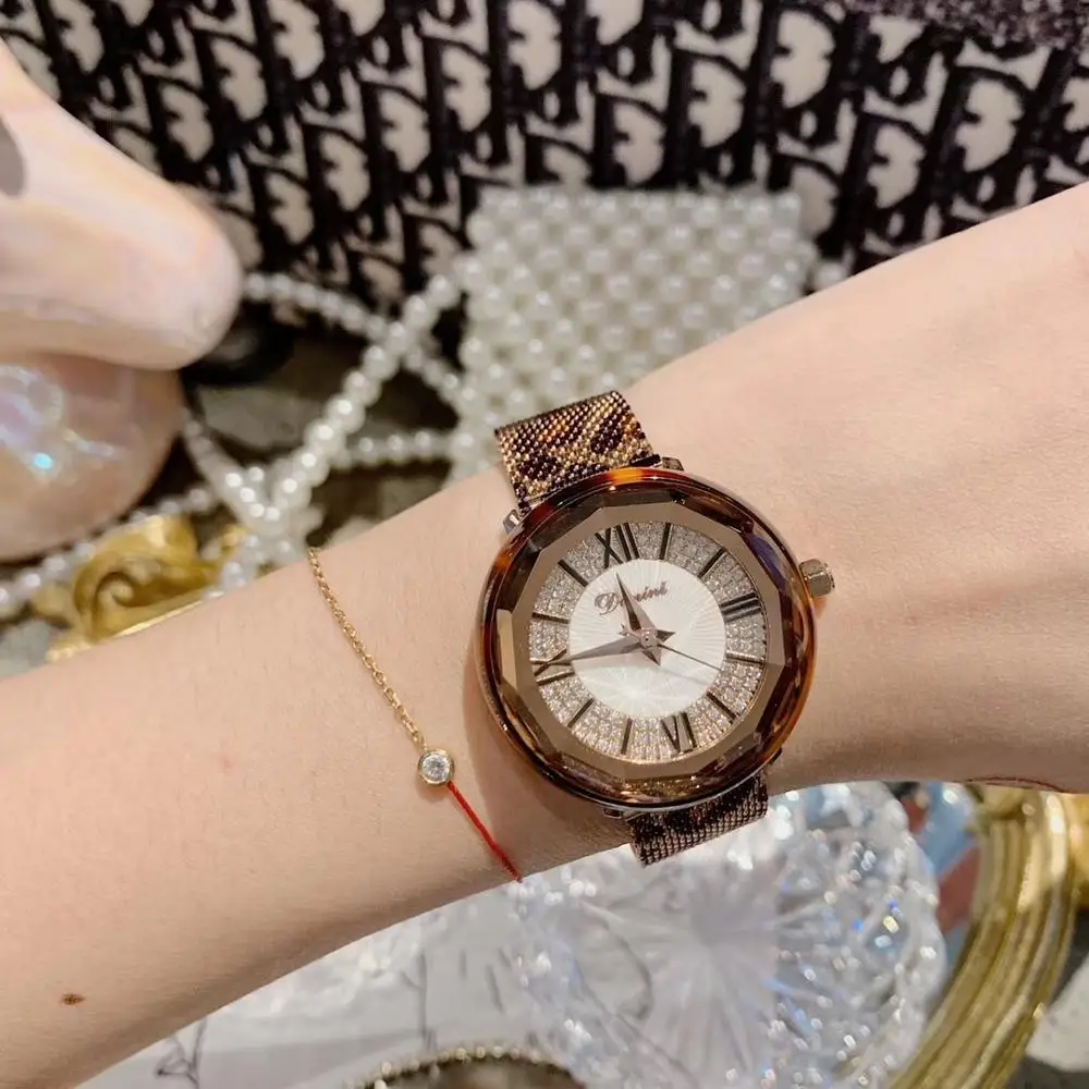 Relojes de leopardo de marca Sexy para mujer, reloj de pulsera con número romano, cristales de vestido de verano, reloj de pulsera Milanesa De acero completo, reloj de cuarzo