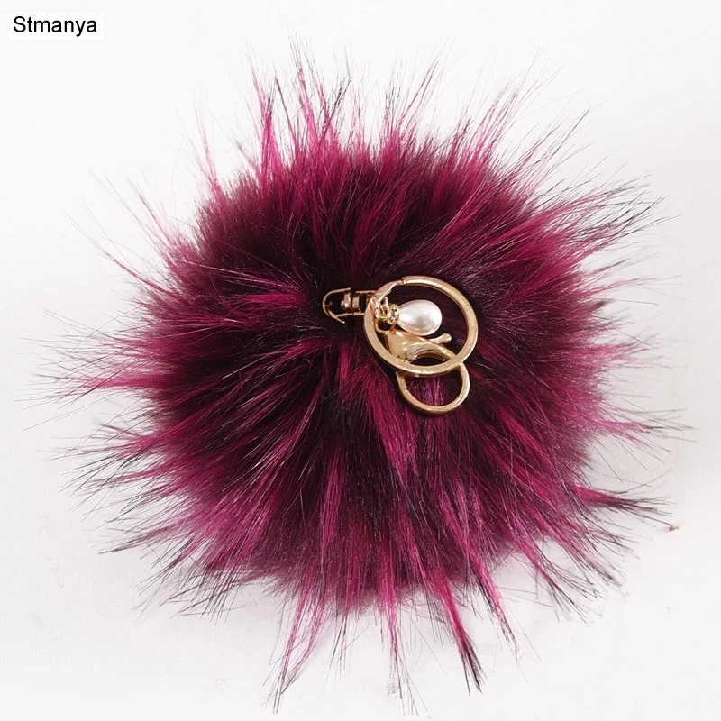 Faux Fur Pom pom ball Key Chain Imitation Raccoon fur Pendants Keychain Fashion Car Key Ring Lovely Bag Charms Accessories K1674