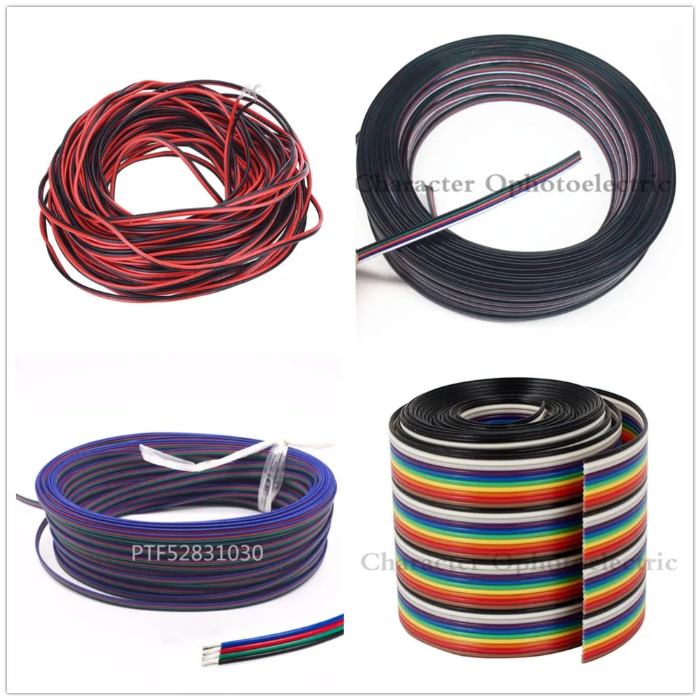 10 Meters 22awg tinned copper wire, 2pin / 3pin / 4pin / 5pin pvc insulated electrical extension cable for lighting connect