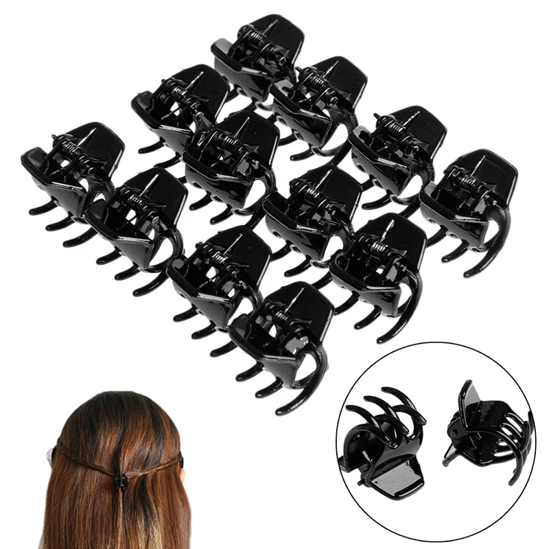 Mini pince à griffes en plastique pour filles et femmes, accessoires de coiffure, de couleur noire, 12 pièces