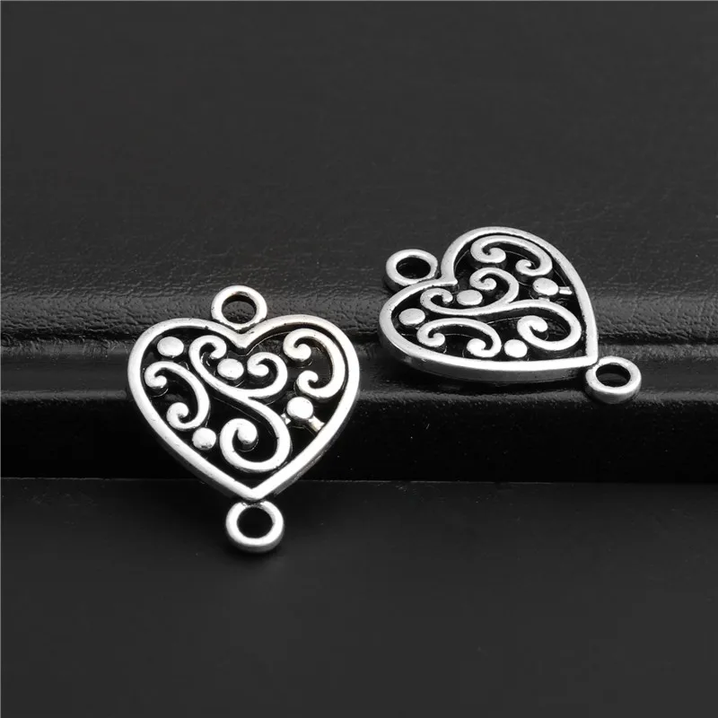 40pcs Zinc Alloy Heart Shape With Flower Connector Charms Diy Jewelry Findings Accessories Wholesale A2744