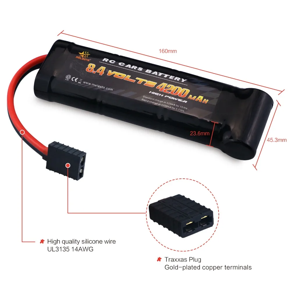 Melasta-batería NiMH de 8,4 V y 4200mAh, paquete plano de 7 celdas con enchufe de descarga Traxxas para coches de carreras RC, juguetes pasatiempos