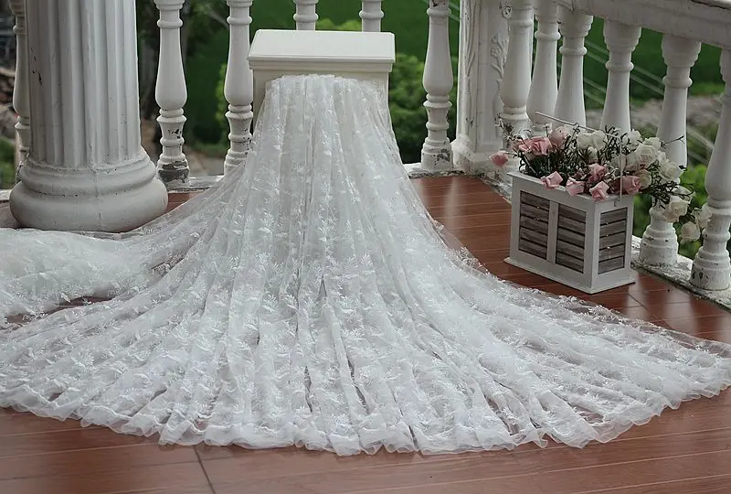 width140cm Ivory Vintage Embroidered Lace Fabric  , Wedding Gown Lace Fabric  bridal gown