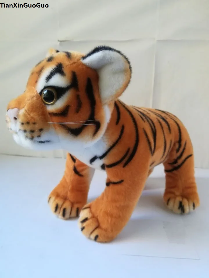 about 30cm yellow tiger plush toy standing pose tiger soft doll kid's toy birthday gift d2926