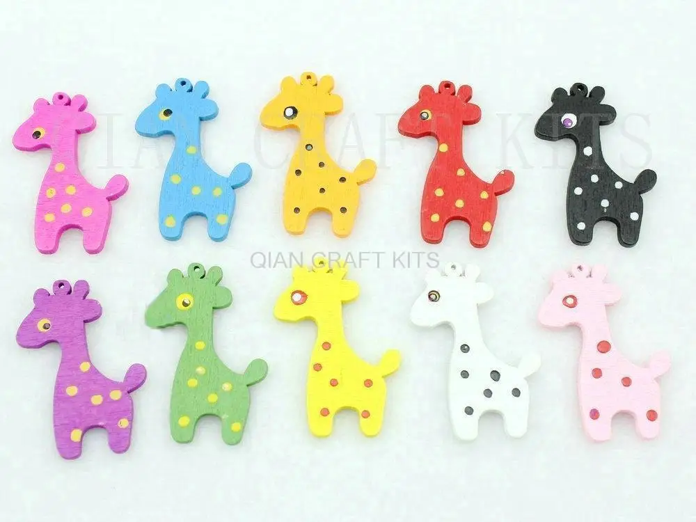 150pcs kawaii big wood wooden assorted giraffe deer polka dots cabochon pendants DIY supply 24*31mm MK0211