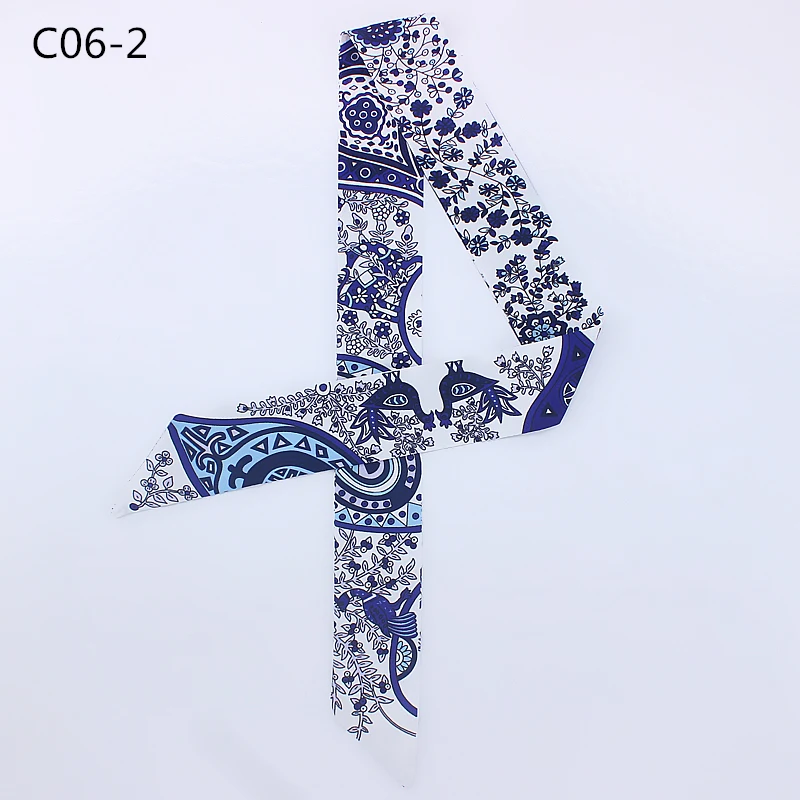 POBING Spain Life Tree Print Small Scarf Women Silk Scarf Fashion Brand Head Scarf Tie Handle Bag Ribbons Long Scarves 100*5CM