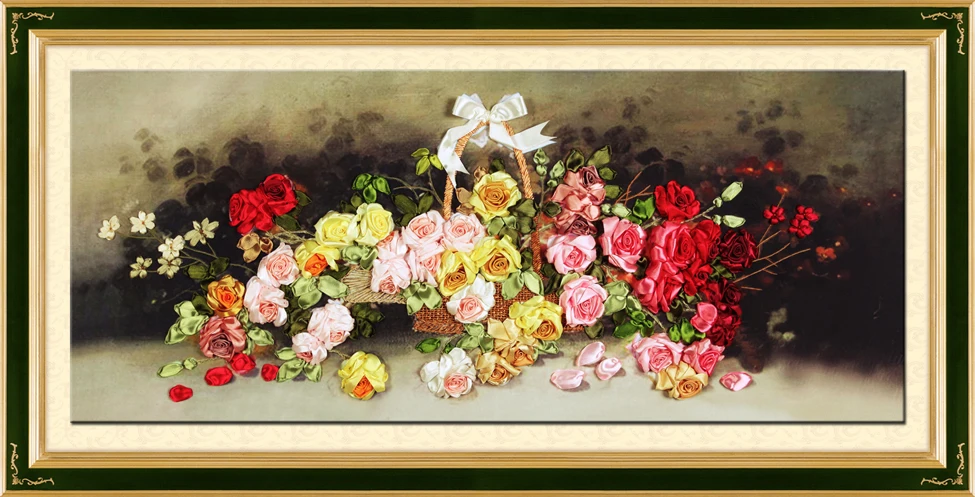 Needlework,DIY Ribbon Cross stitch Sets for Embroidery kit,Beautiful Blossom rose flowers Cross-Stitch handwork house decor