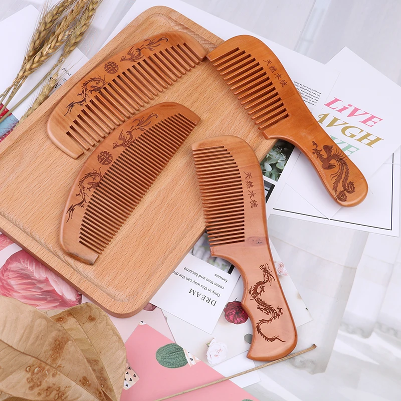 1 pc Anti-static Head Massage Hair Care Wooden Tools Beauty Accessories Natural Peach Wood Comb Close Teeth