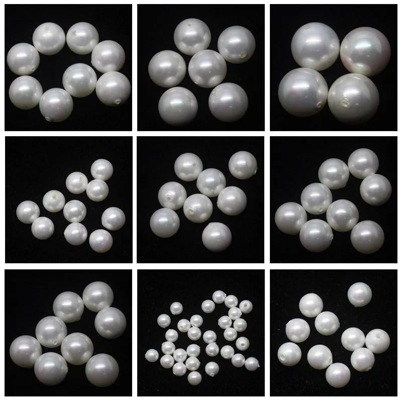 Mini. order is $7!4-16mm White Shell Pearl Round Half Hole Earring Beads 10pcs