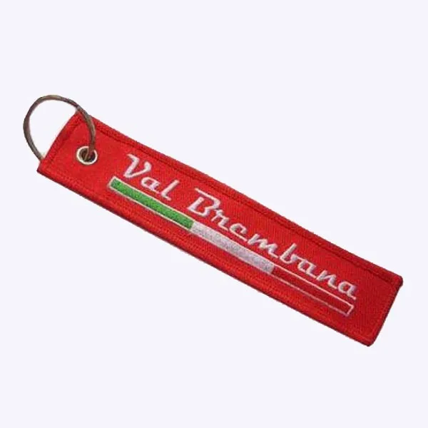 Fashion Embroidery Key Tag Made by Twill and Metal Ring Embroidery Logo On the Front and Backing MOQ100 free shipping