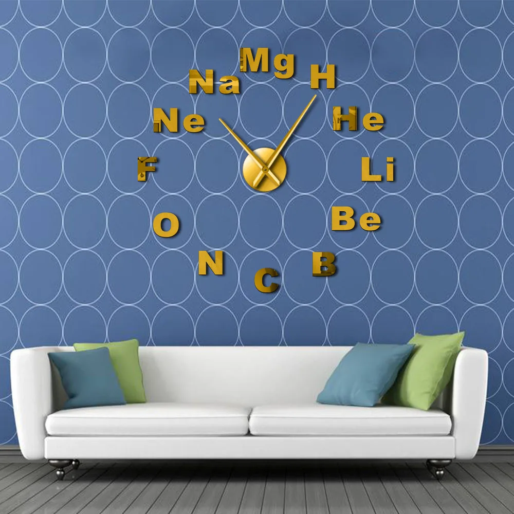 Periodic Table of Elements DIY Giant Wall Clock Chemistry Science Mirror Stickers Frameless Large Wall Watch Classroom Decor Art