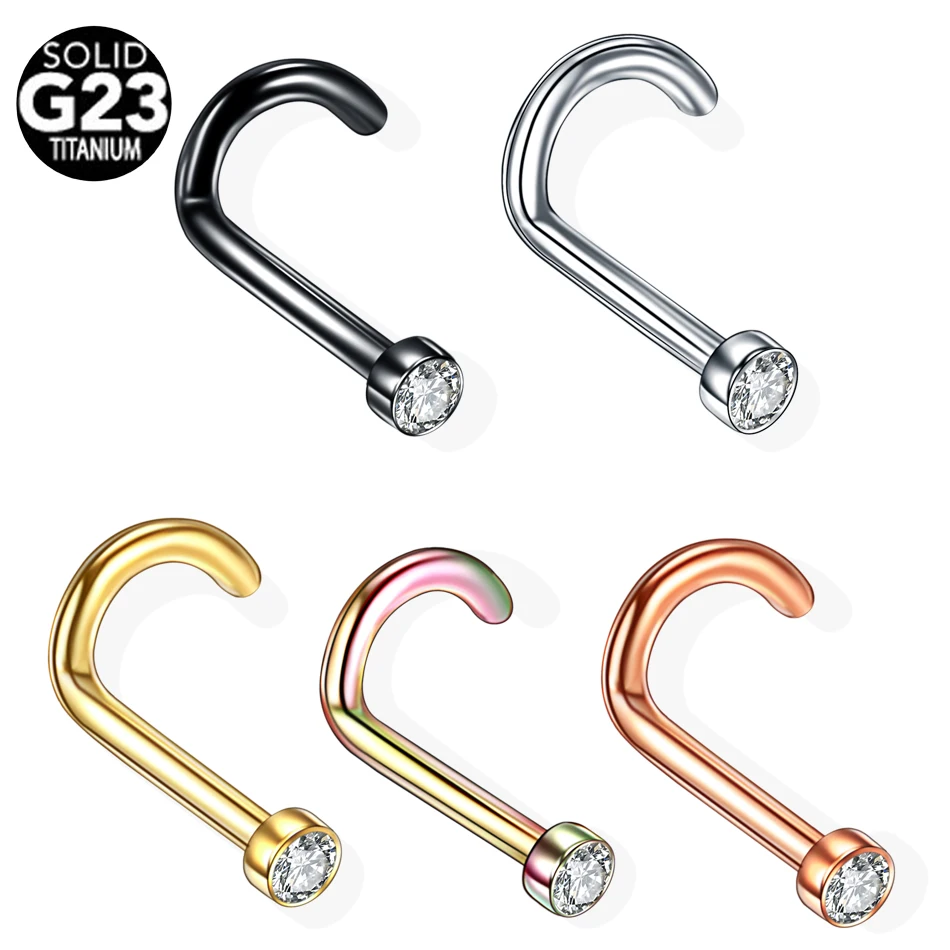 1PC G23 Titanium Crystal Gem Nose Stud Piercing Nose Screw Nazir Piercing Nostril Earring Piercing Jewelry 18G 20G