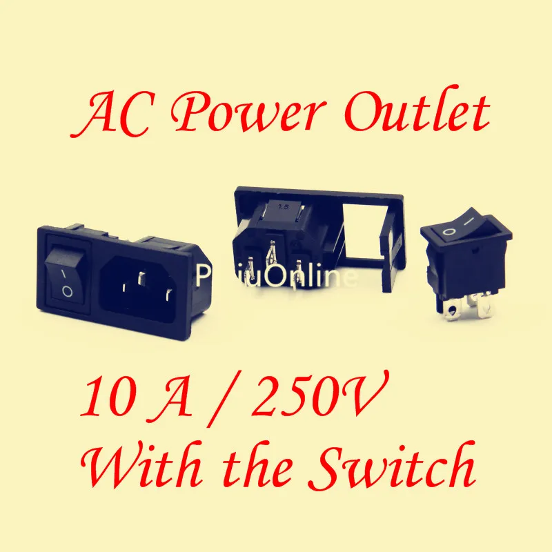 1PCS/LOT  AC Power Outlet  YT581  10 A / 250V Electrical Socket Outlet Cable Socket Black With the Switch Dual function design