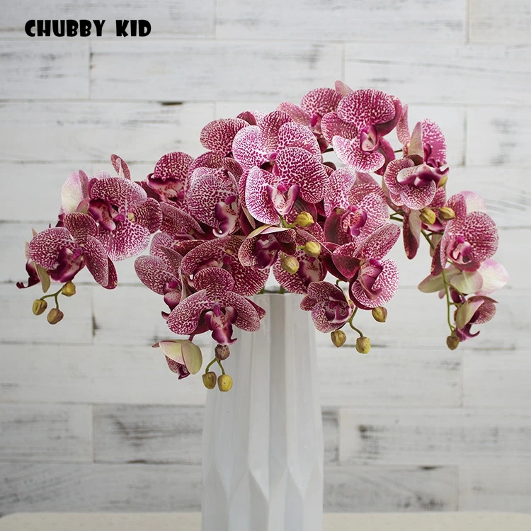 3D Real touch 6 head artificial butterfly orchids wholesale small felt latex flowers wedding decorative Phalaenopsis 10pcs/lot