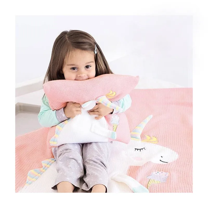 Newborn Baby Girl Boys Knitted Fleece Blanket Swaddle Toddler Kids Pram Moses Cotton Winter Warm Blue Pink Unicorn Blanket GT007