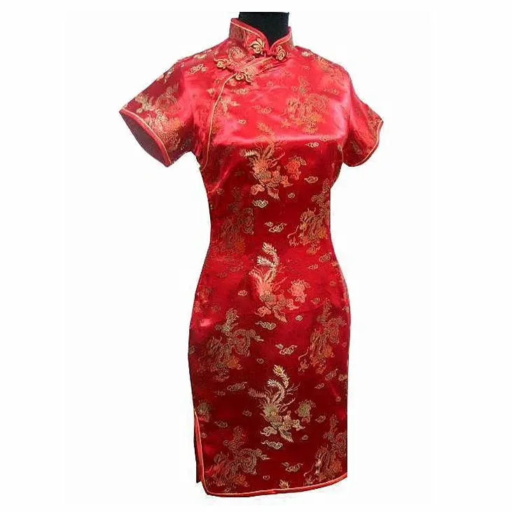 High Quality Burgundy Chinese Women Satin Qipao Mini Cheongsam Dress Mujer Vestido S M L XL XXL XXXL 4XL 5XL 6XL J4063