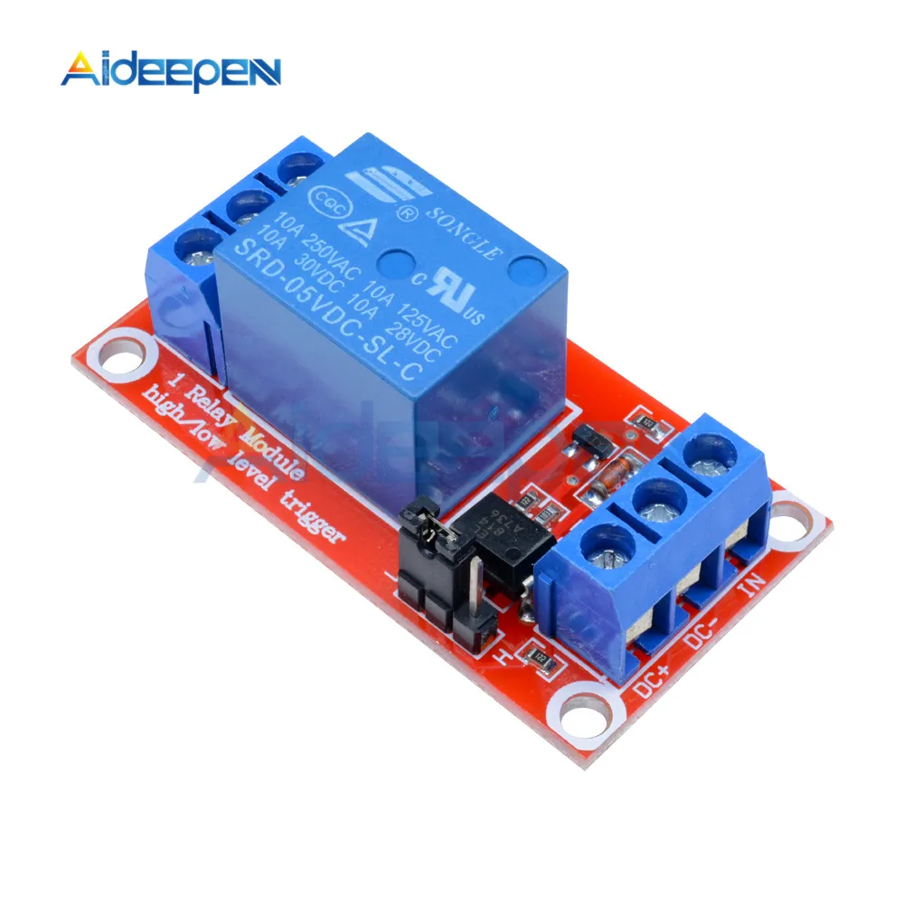 Ein 1-Kanal-Relaismodul DC 5V 9V 12V 24V mit Hoch- und Niedrigpegel-Trigger, Relaissteuerung mit Optokoppler, rot – Detail 3